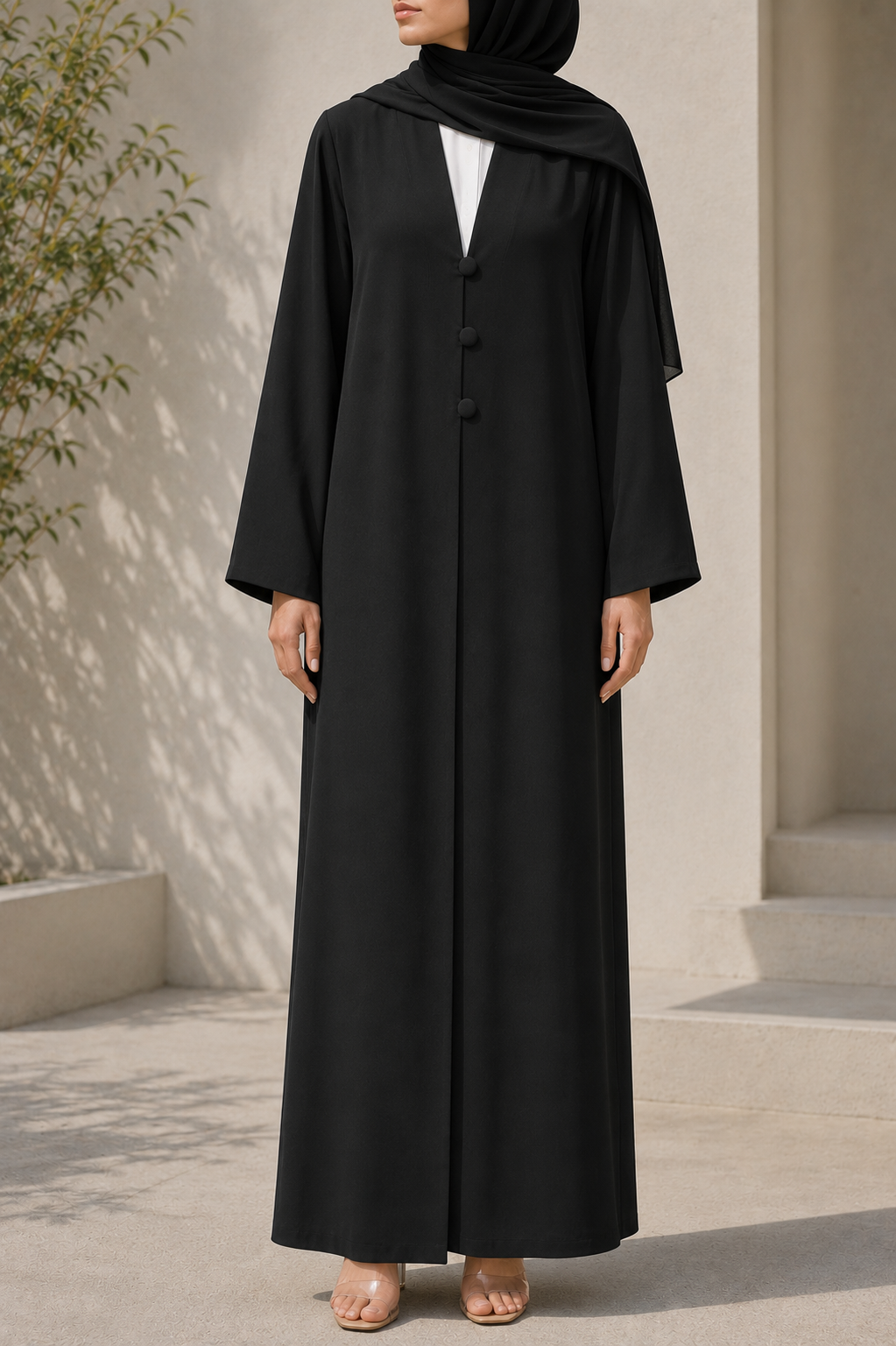Black button abaya