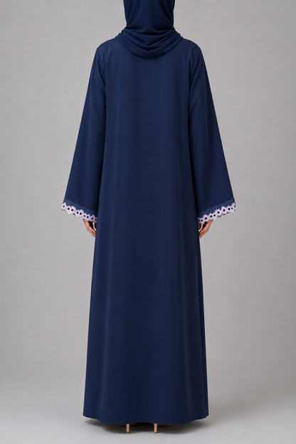 Blue Embroidered lace abaya