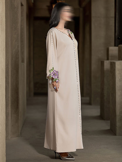 BA4010 Beige Zirconia Abaya