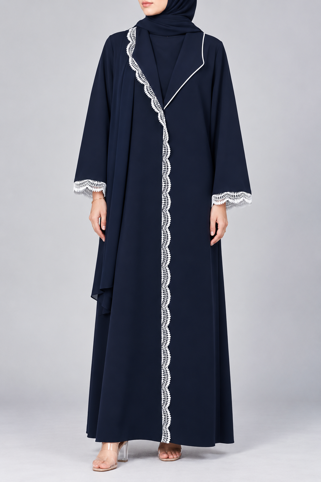 Navy Blue Serrate Lace Abaya E13S