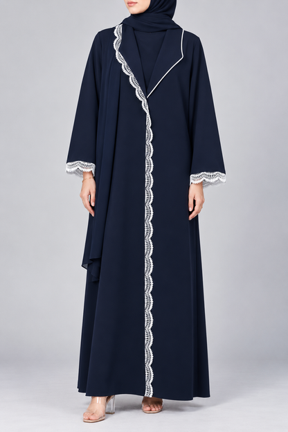Navy Blue Serrate Lace Abaya E13S