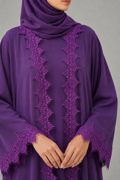 Purple fancy lace abaya