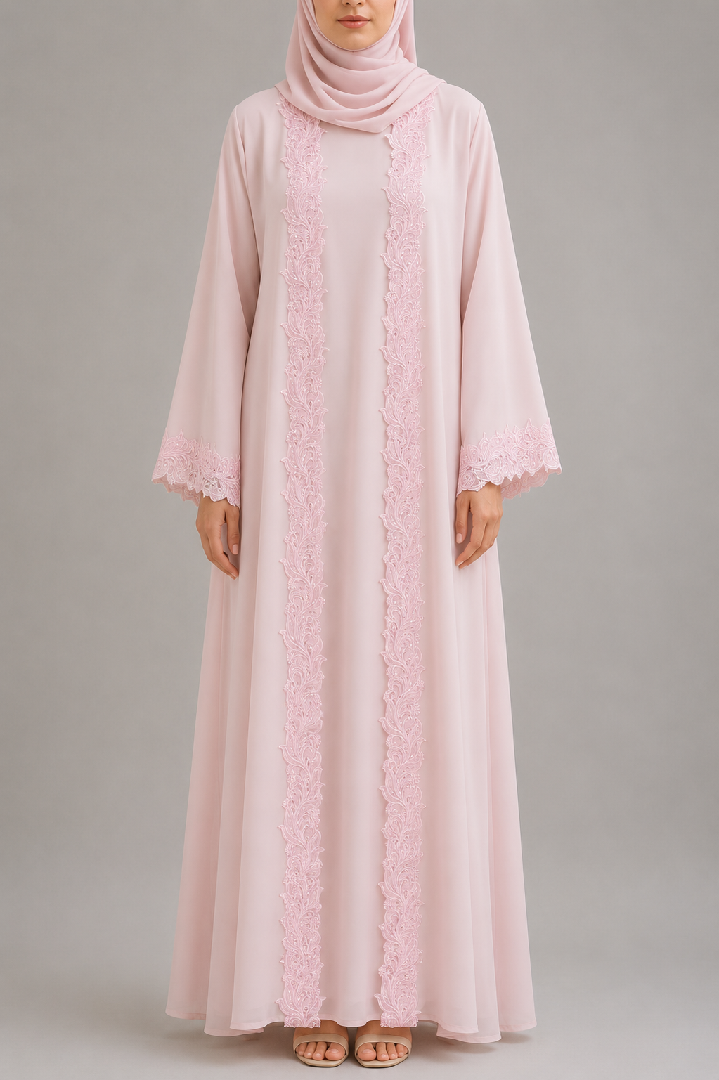 Pink Ivora Lace Abaya - S29J