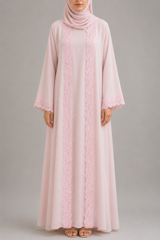 Pink Ivora Lace Abaya