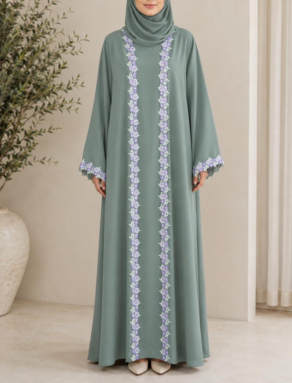 Teal Fancy lace abaya
