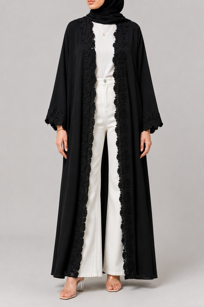 Black fancy Lace Abaya (04)