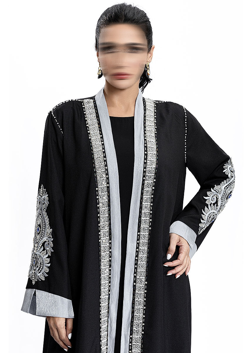 BA4152 Black Silver Baroque Abaya