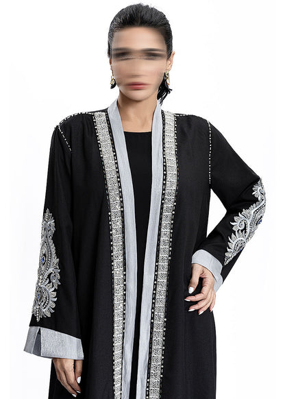 BA4152 Black Silver Baroque Abaya