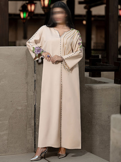 BA4010 Beige Zirconia Abaya