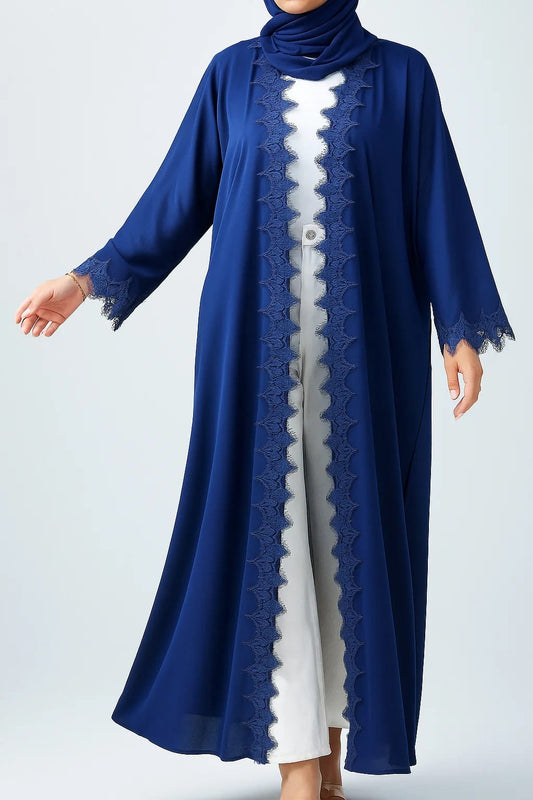 Blue fancy lace abaya