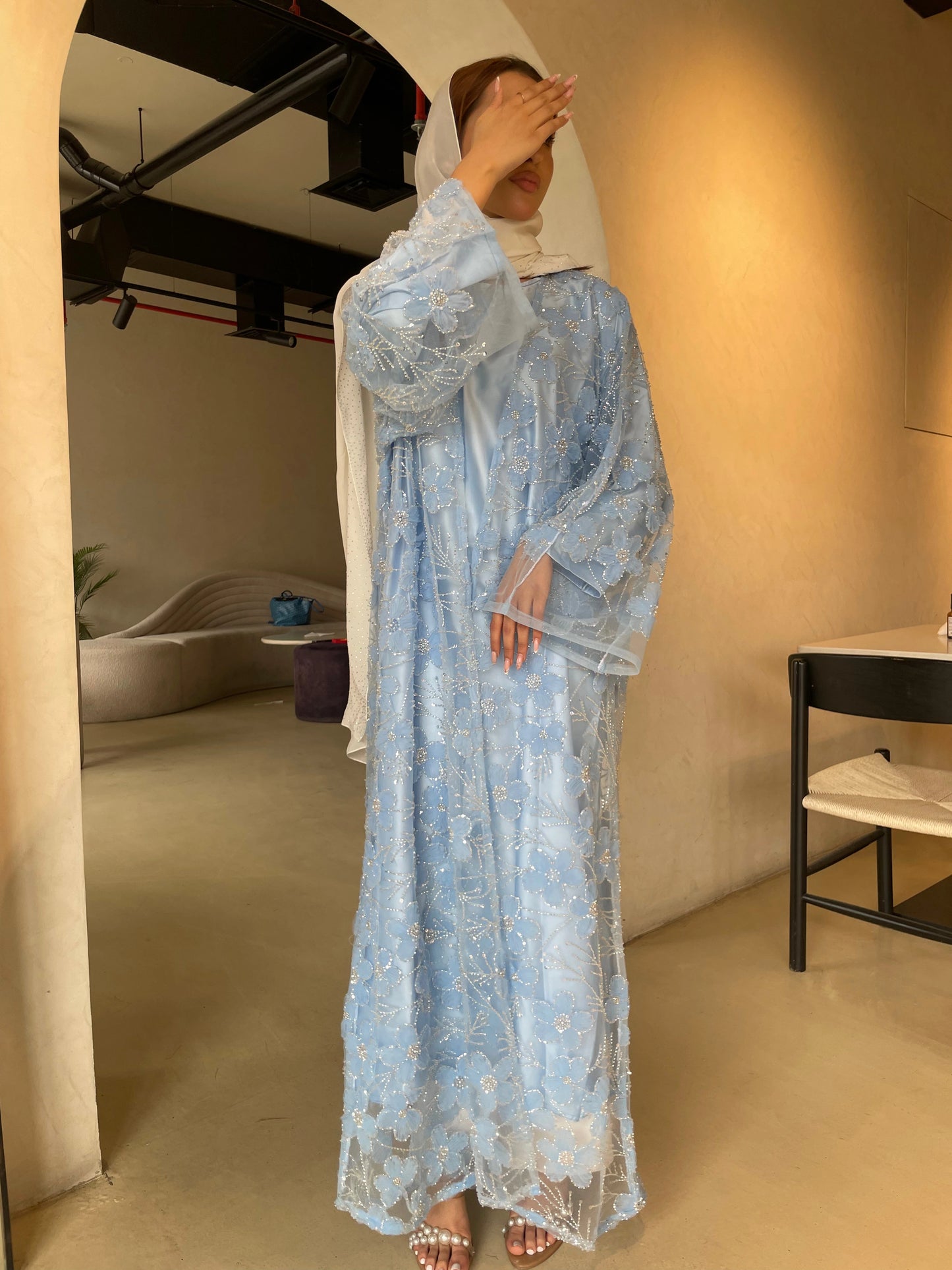 Moonlit Blue Pearl Abaya