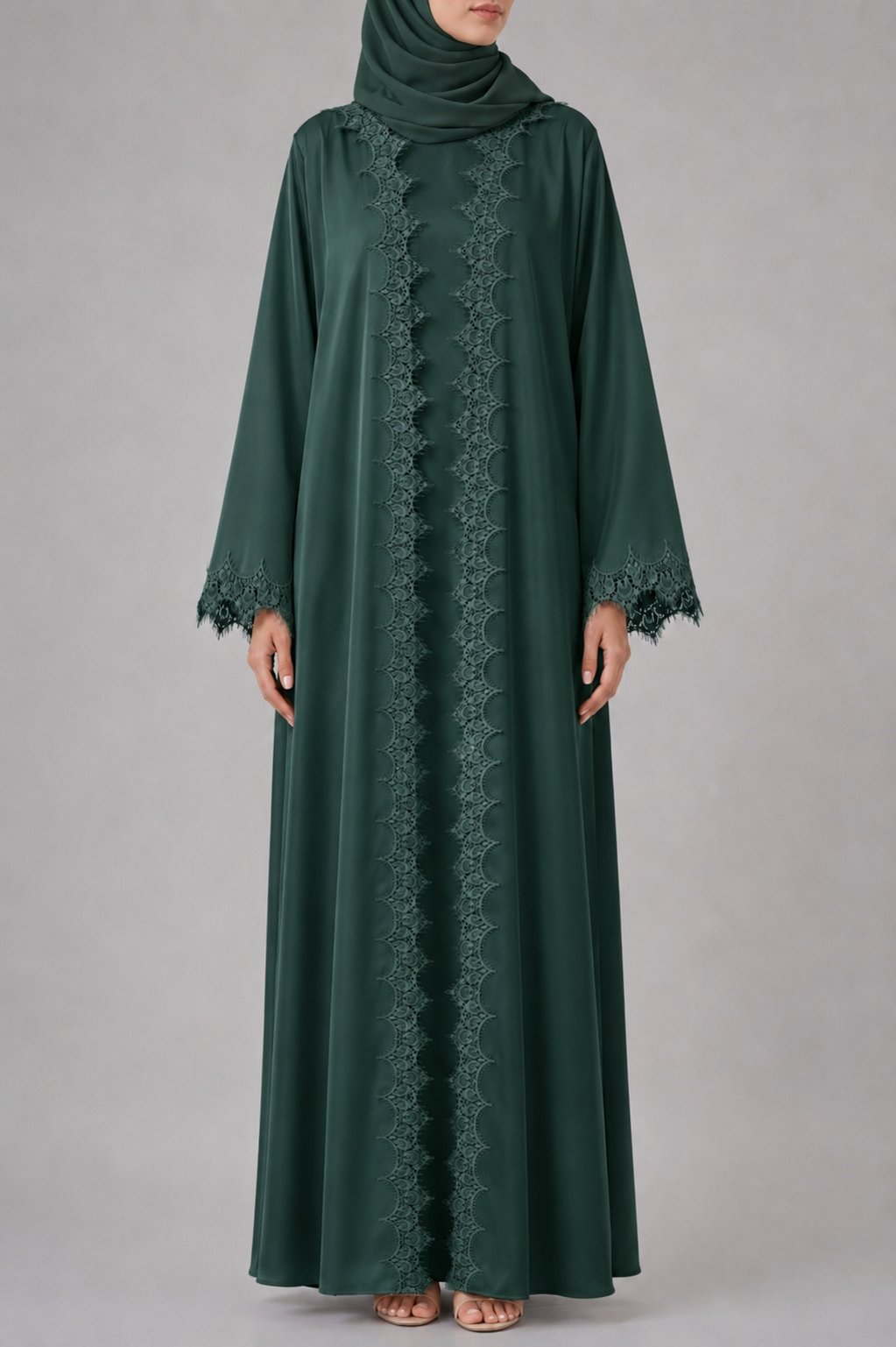 Green fancy lace abaya