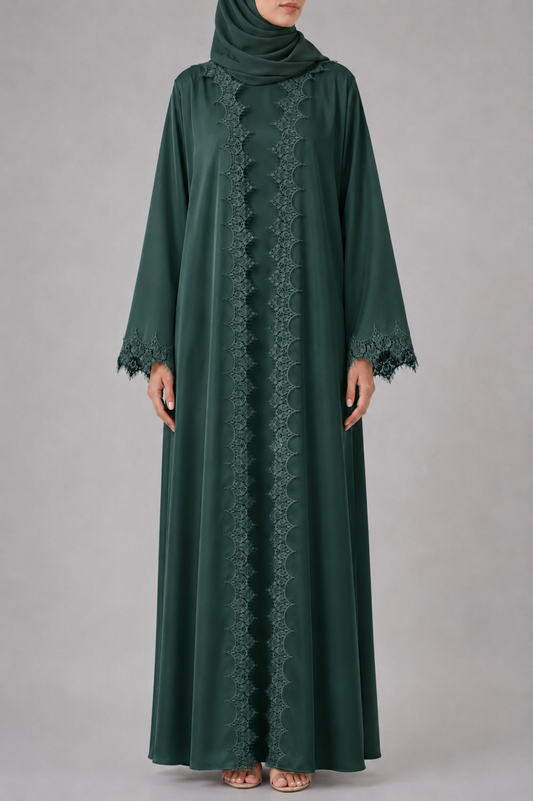 Green fancy lace abaya
