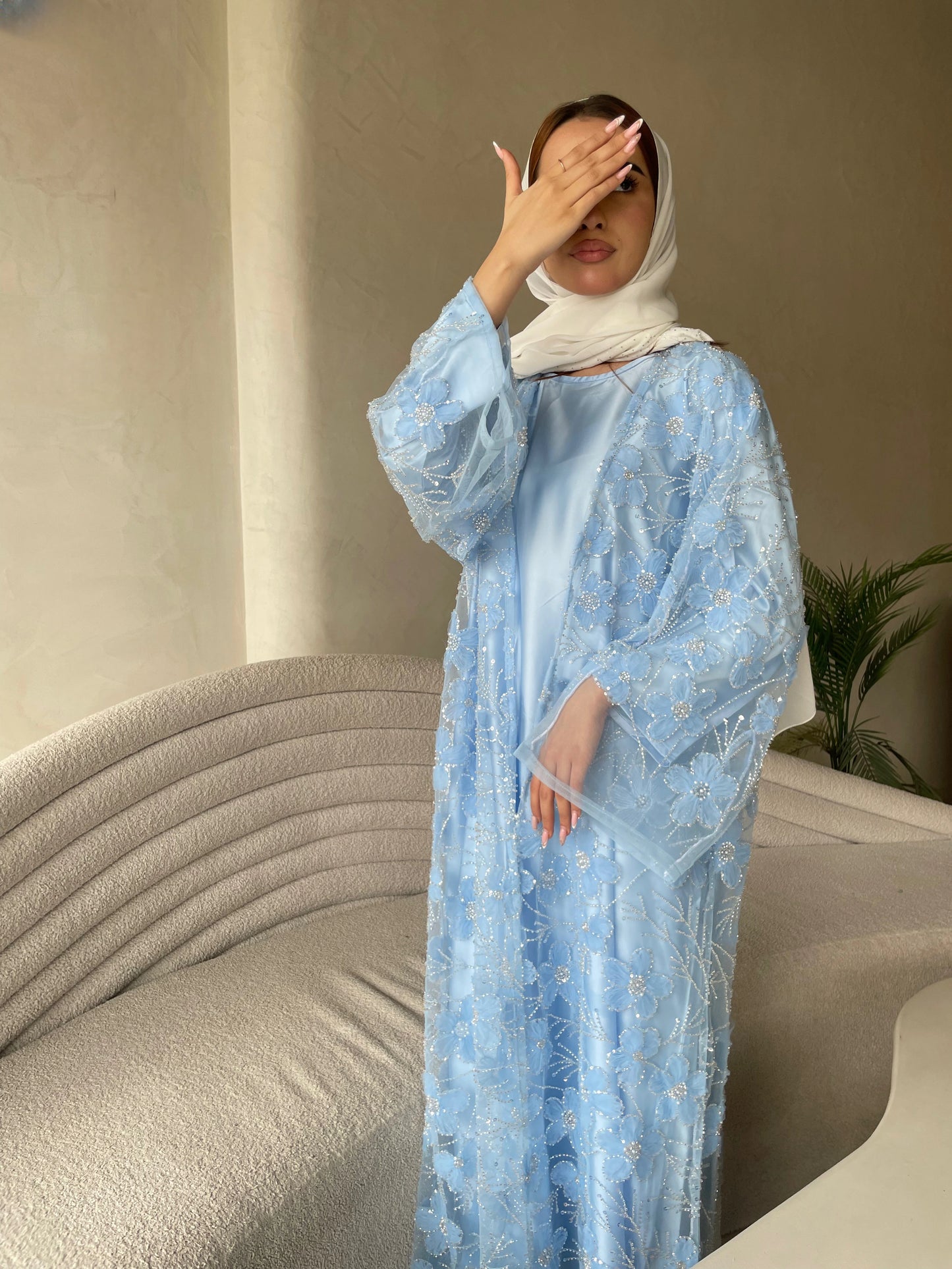 Moonlit Blue Pearl Abaya
