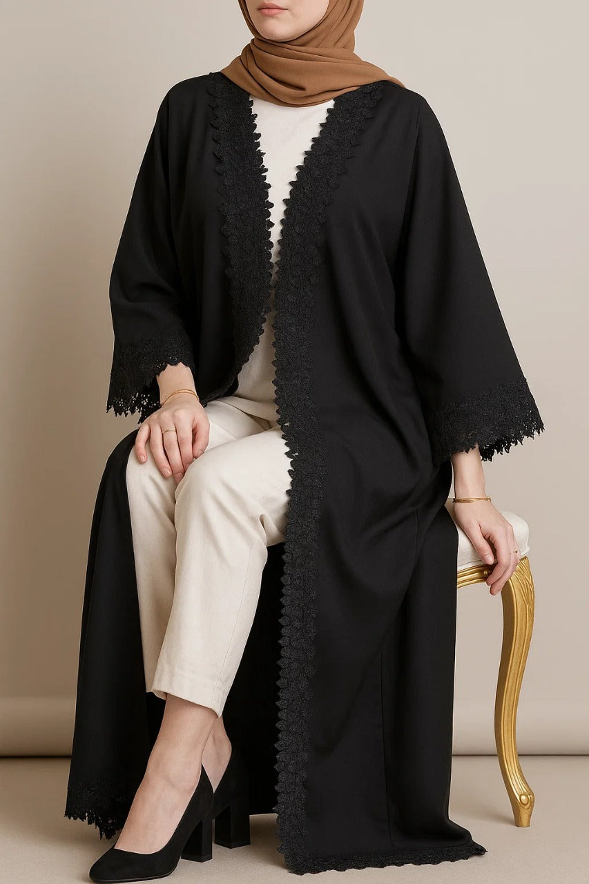 Black Ethereal Lace Abaya