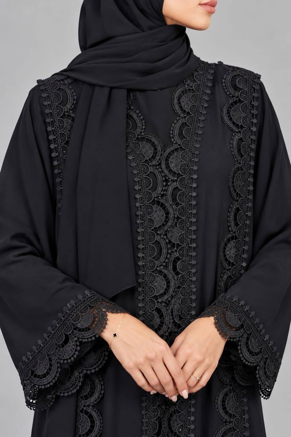 Black Gladiolus Lace Abaya E13S