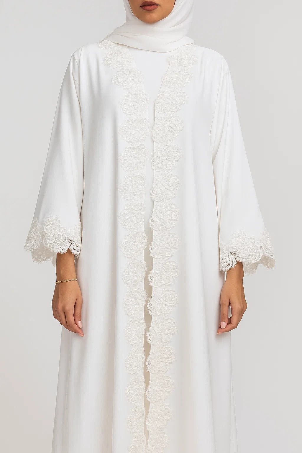 White Rose fancy lace abaya