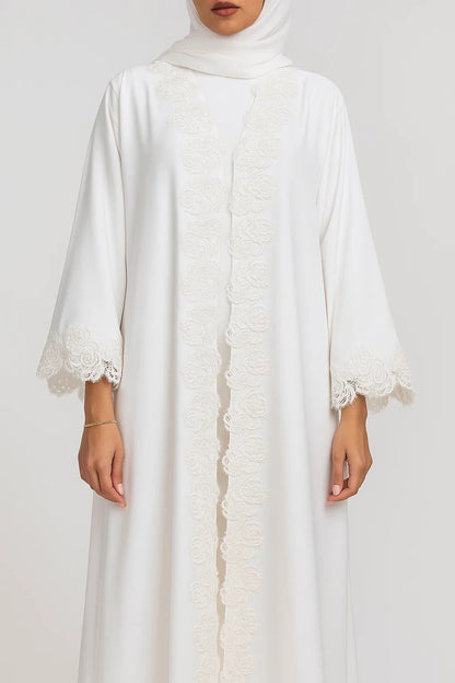 White Rose fancy lace abaya