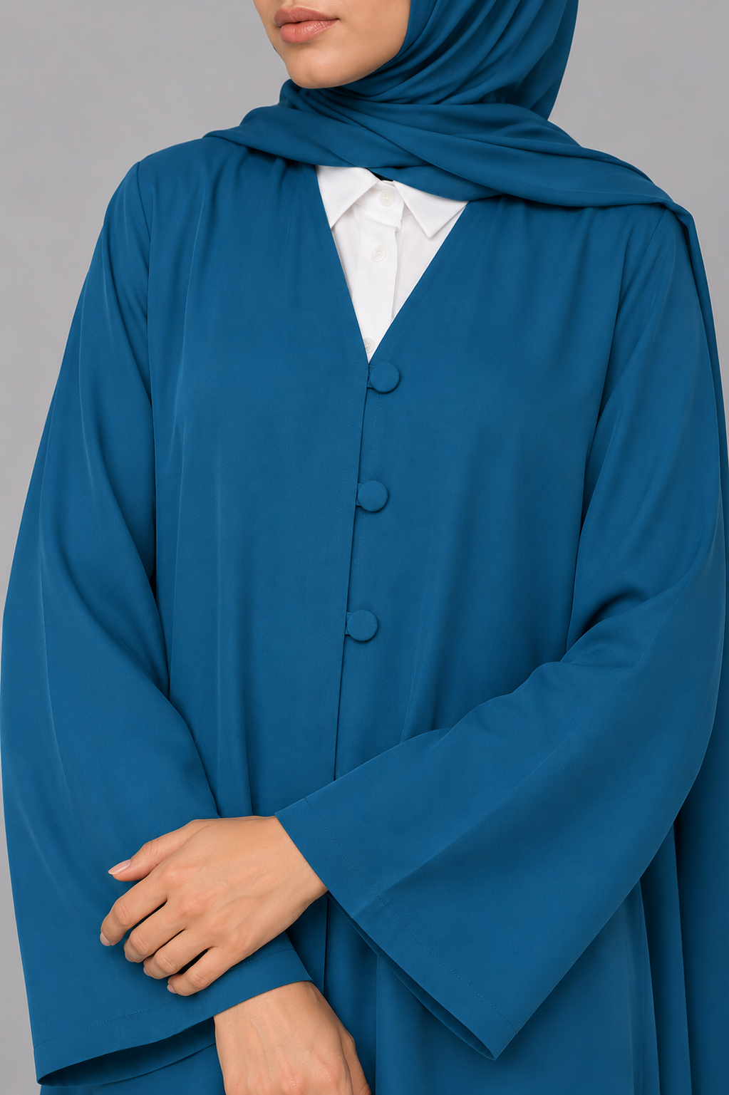 Teal button abaya