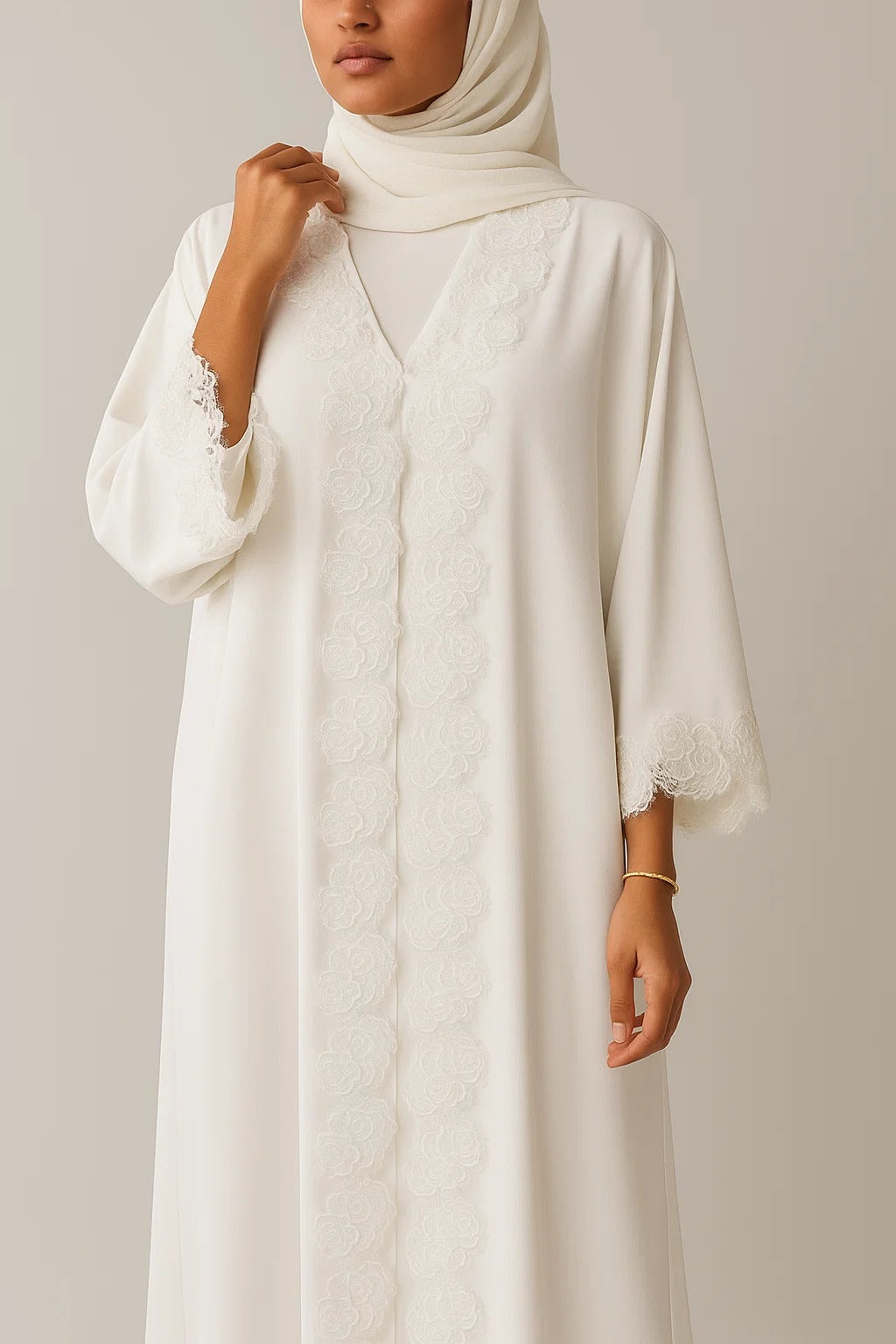 White Rose fancy lace abaya