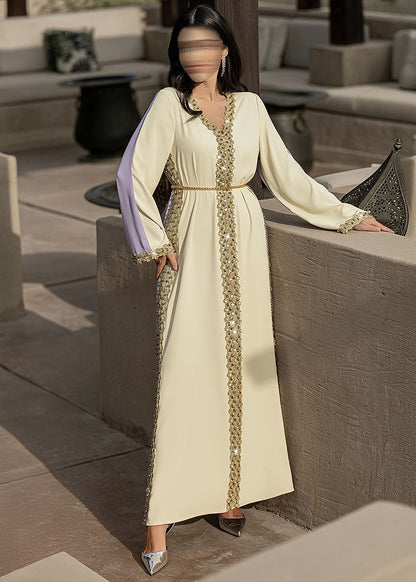 BA6041 Beige Amethyst Abaya
