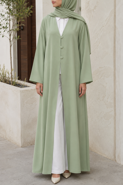 Pistachio button abaya