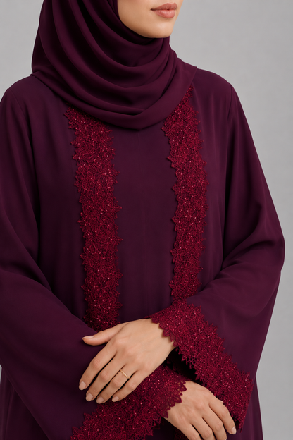Red Ivora Lace Abaya