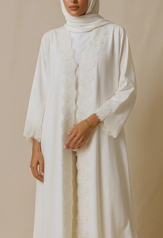 White Rose fancy lace abaya