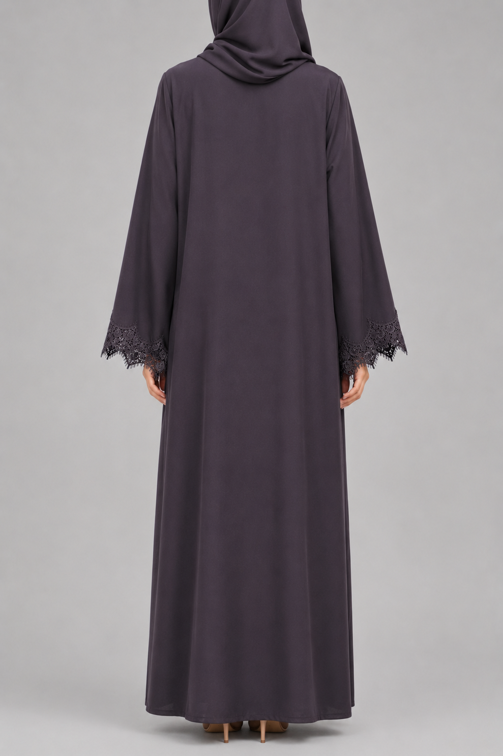 Deep taupe fancy lace abaya