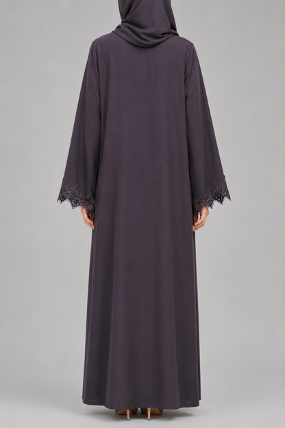 Deep taupe fancy lace abaya