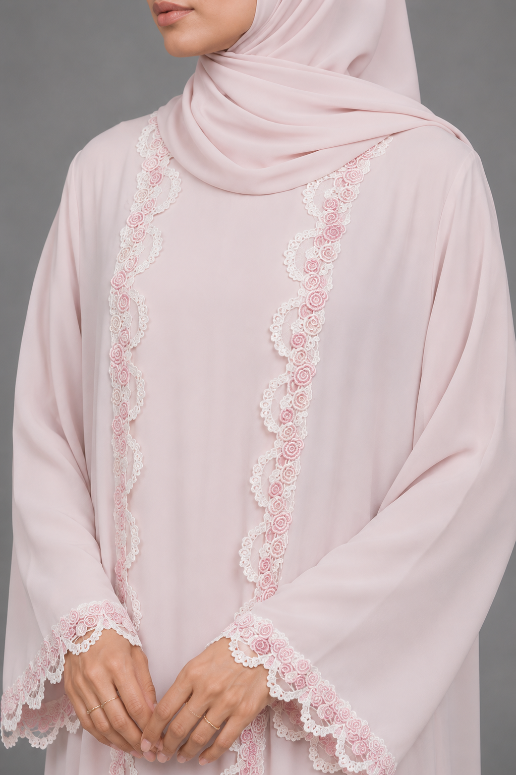 Cotton Pink lace abaya