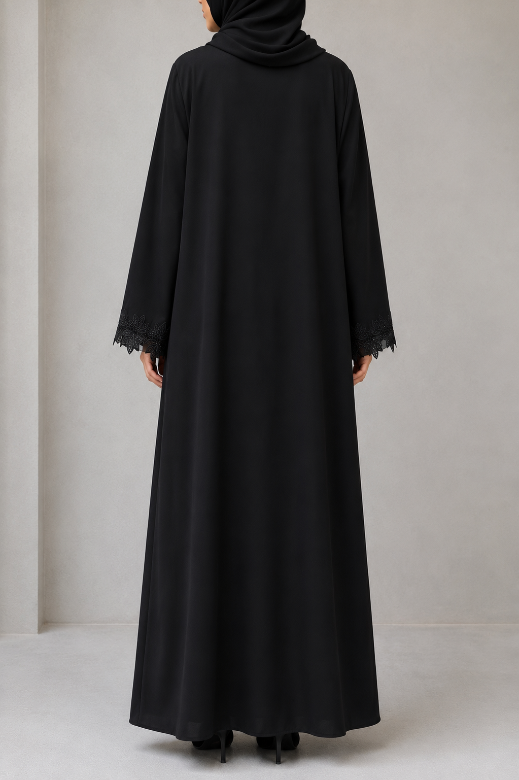 Obsidian Bloom lace abaya E19M