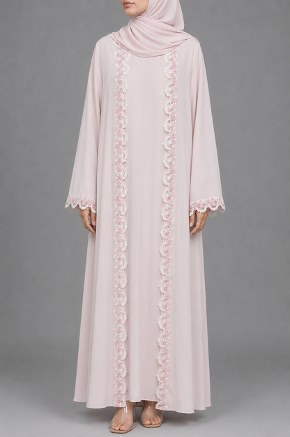 Cotton Pink lace abaya