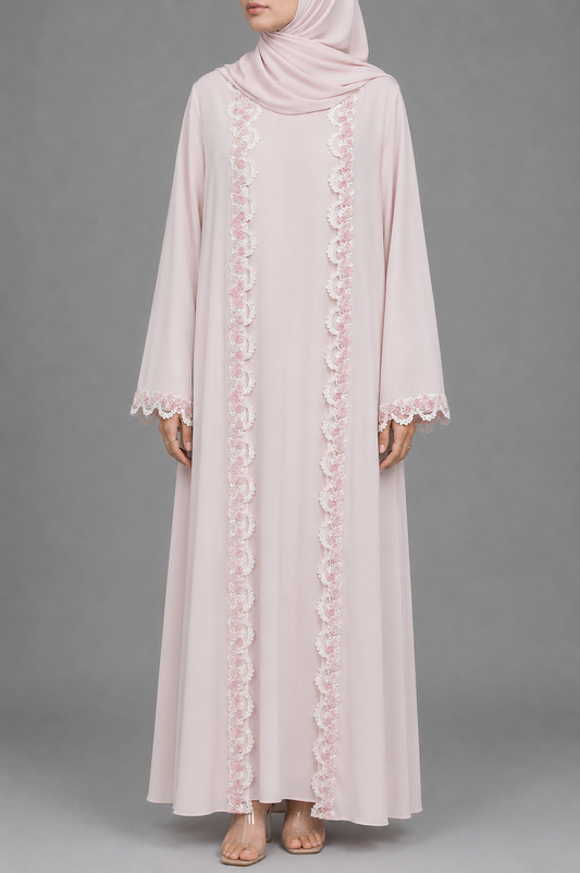 Cotton Pink lace abaya