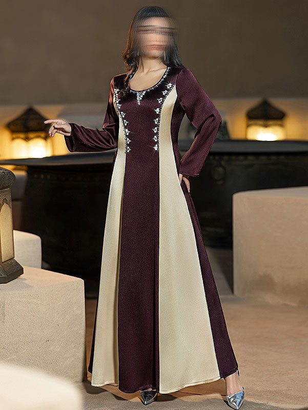 BA6045 Beige & Burgundy Exquisite Dress