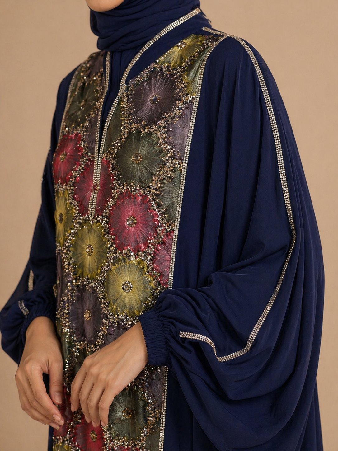 Navy Blue Ward Al Layl Abaya