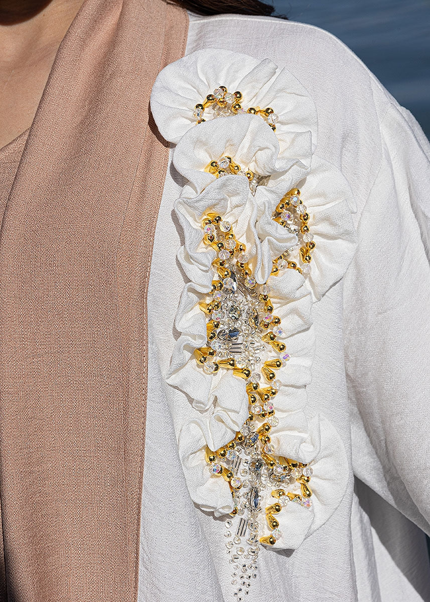 BA5198 White Oasis Pearl Abaya