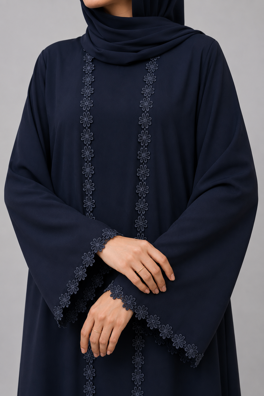 Midnight black fancy lace abaya