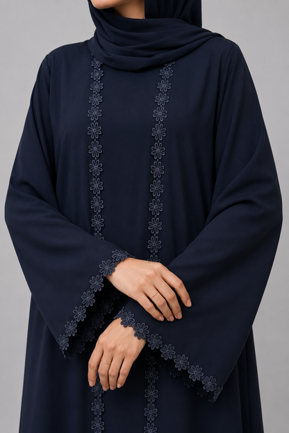 Midnight black fancy lace abaya