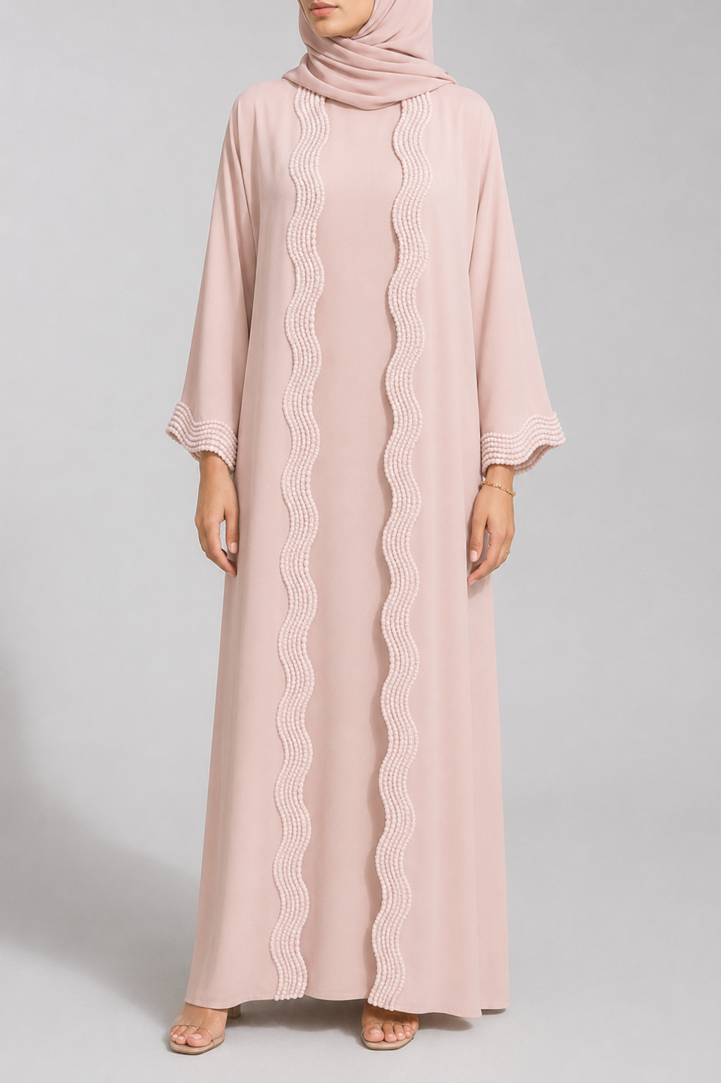 Baby pink lace abaya
