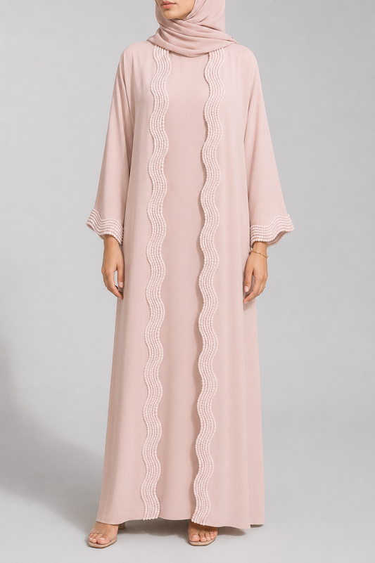 Baby pink lace abaya