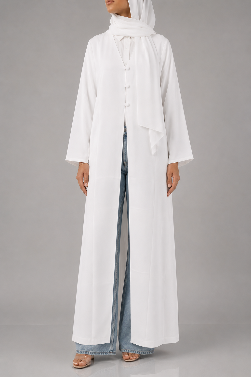 White button abaya