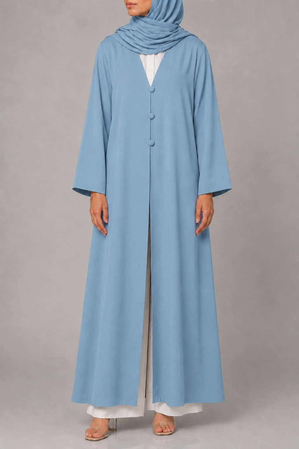 Ice blue button abaya