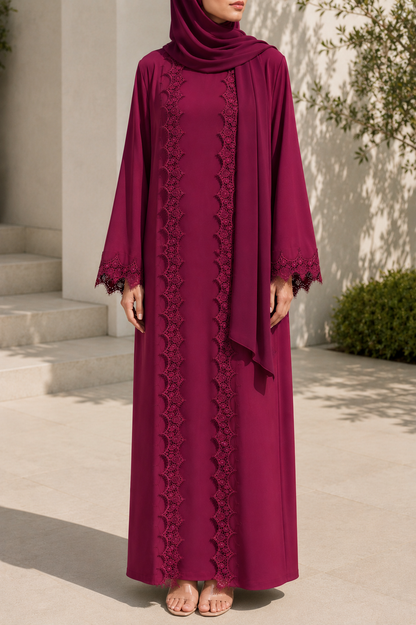 Maroon fancy lace abaya