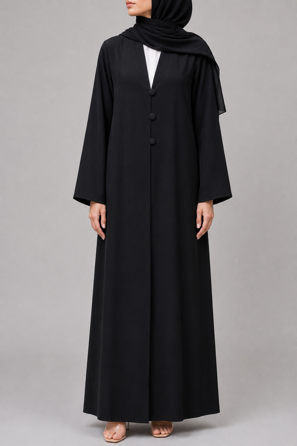 Black button abaya