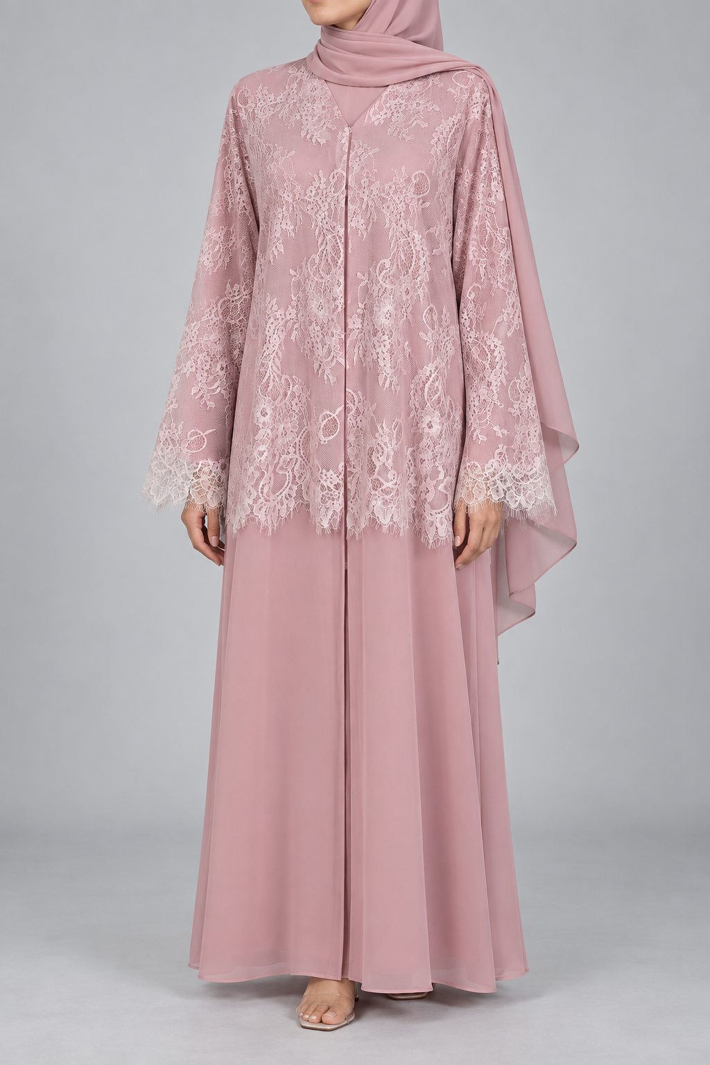 Pink Moon veil Abaya