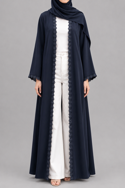 Midnight black fancy lace abaya