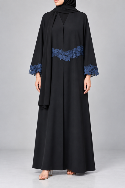 Black Cobalt Accent Abaya E13S