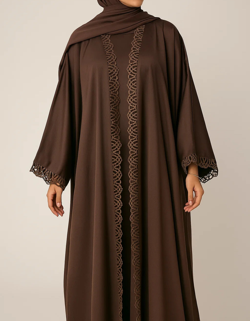 Chocolate fancy lace abaya