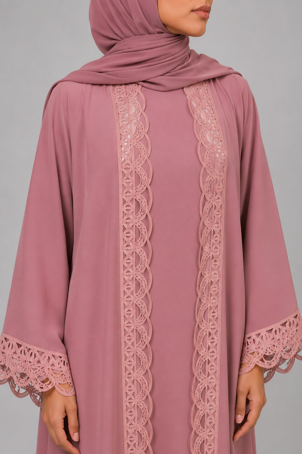 Tea pink lace abaya